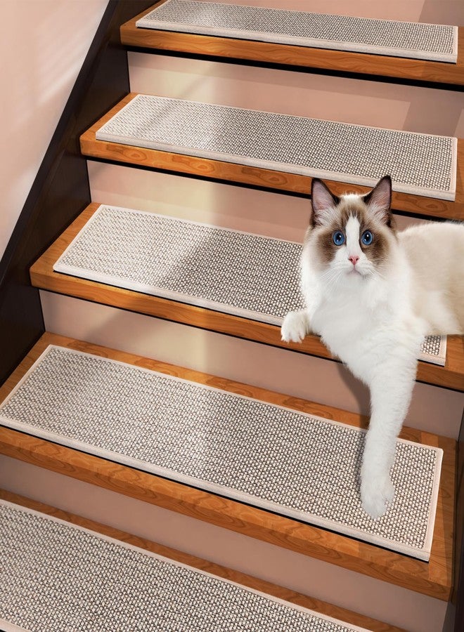 Demiwise 15 Pack Non Slip Stair Treads,8" X 30" Non Slip Carpet Stair Treads with Reusable Adhesive Rubber Backing,Staircase Step Treads Carpet Treads for Wooden Steps Indoor (Beige) - Image 1