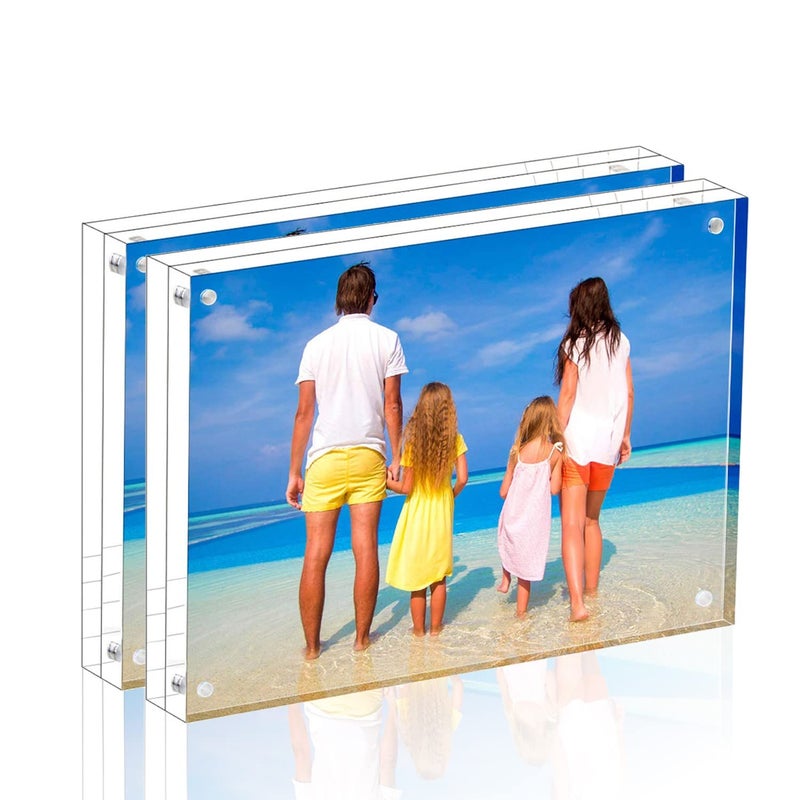 Meetu Acrylic Picture Frame 8x10Clear Freestanding Double Sided 24mm Thickness Frameless Magnetic Photo Frames Desktop Display with Gift Box Package 2 Pack