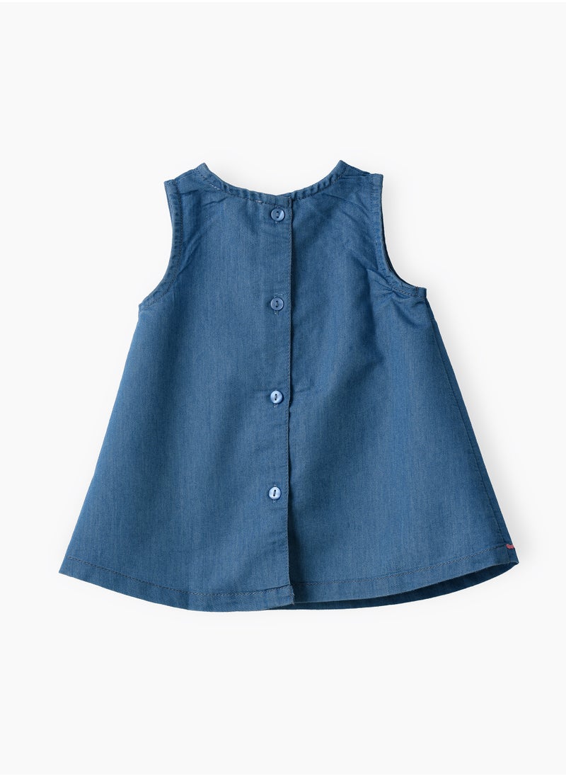 Jelliene Girls Blue Embroidered Denim Dress With Bow  - Image 2