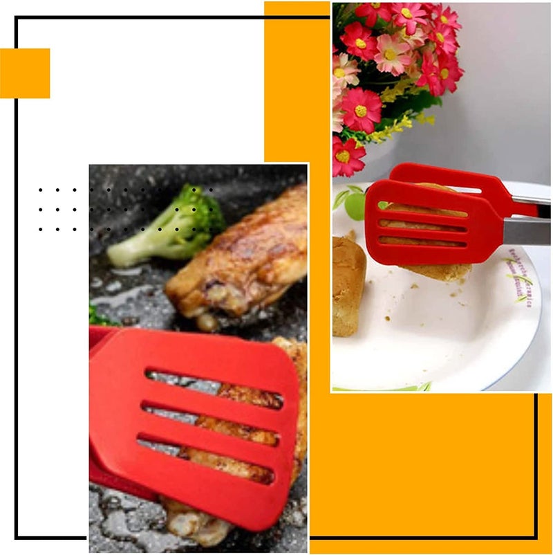 PLENARO Set of 3 Stainless Steel Food Tongs with Silicone Tips, 3 Types Heavy Duty Non-Stick Clamp Clip for Kitchen BBQ Cooking Grilling Buffet Noodles Salad Steak (RED) - Image 5