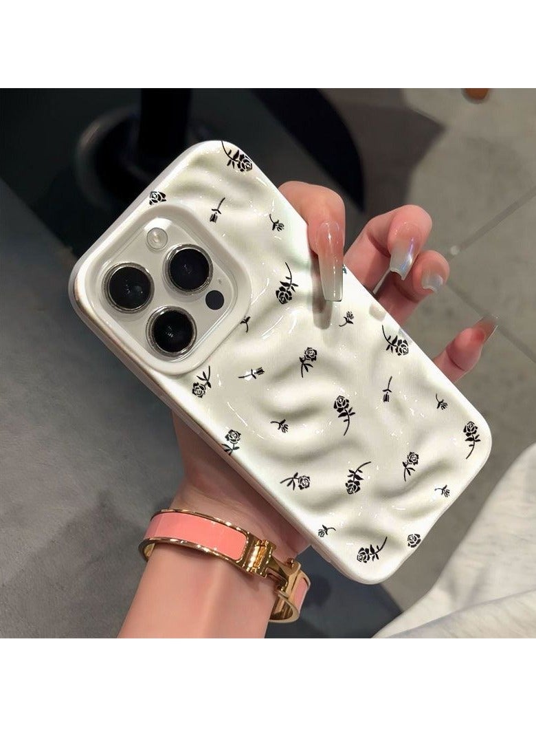 NIBEMINENT Full Screen Black Roses Protective TPU Case Cover For iPhone 14, White