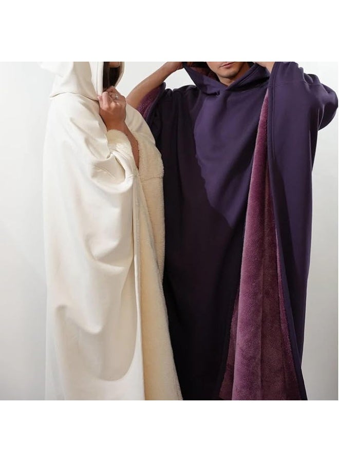 Thickened Flannel Warm Shawl Blanket, Oversized Long Sleeve Hoodie,Suitable forHome and Office Use, Unisex—White - Image 3