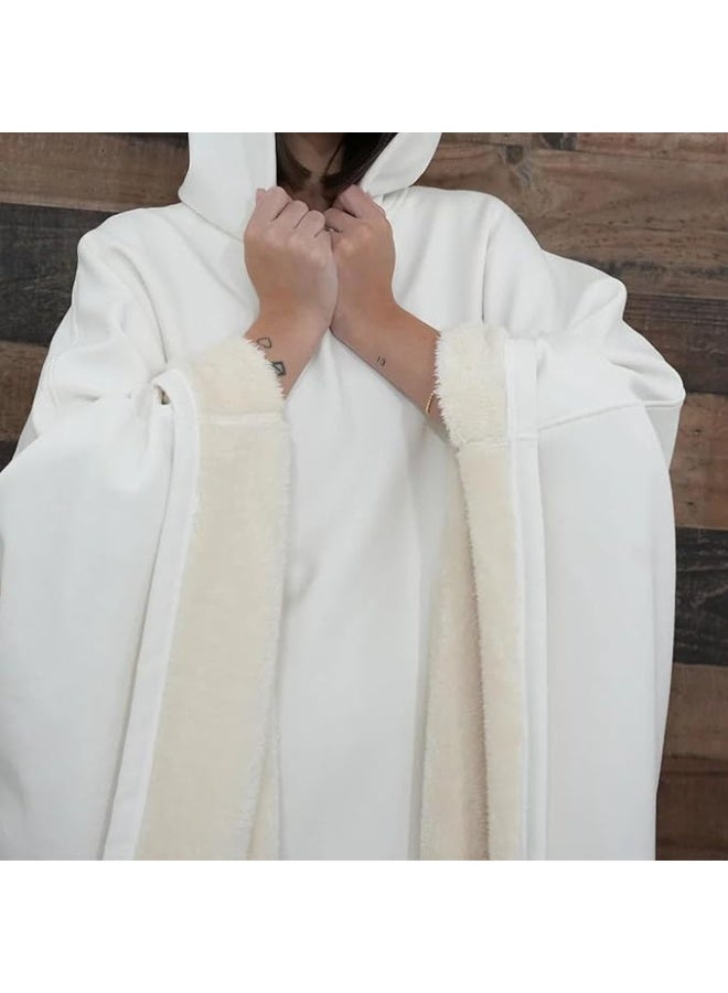 Thickened Flannel Warm Shawl Blanket, Oversized Long Sleeve Hoodie,Suitable forHome and Office Use, Unisex—White - Image 2