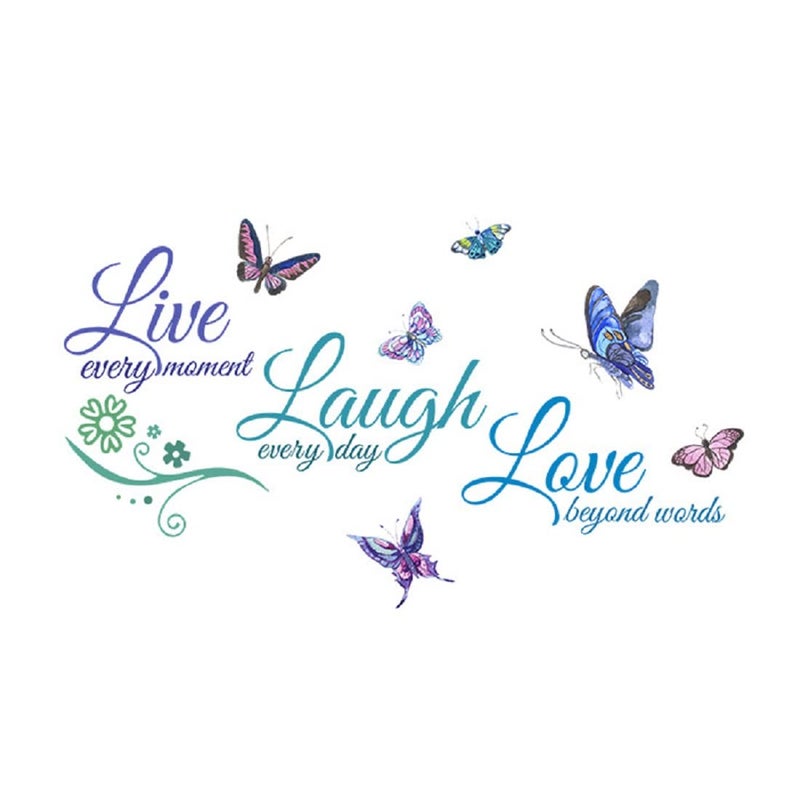 Live Laugh Love Inspirational Quotes Wall Decals Butterfly Motivational Lettering Positive Sayings DIY Sticker Vinyl Art Mural for Bedroom Living Room Nursery DecorBlue