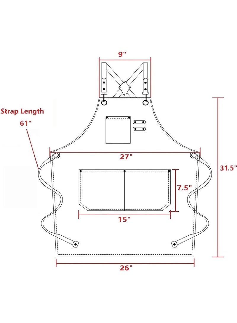 AL RAID Chef Apron Waterproof  for Women and Men,Cotton Canvas Apron with Adjustable Straps and Large Pockets, for Kitchen Cooking Baking Hairstylist Woodworking Welding Carpenter Work Bib Painting Gardening Apron White - Image 2