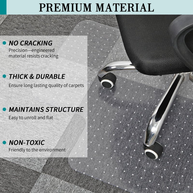 BesWin Office Chair Mat for Carpets, 30" x 48" Low Pile Carpet Protector Mat for Office Chair, Heavy Duty Computer Desk Floor Mat for Carpeted Floors, Easy Glide and Flat Without Curling - Image 2