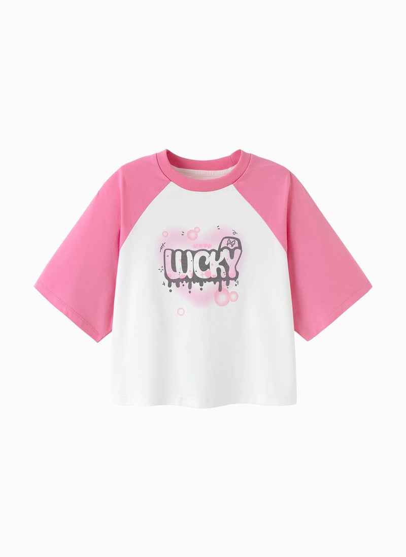 Balabala Kids Girl Round v-neck short-sleeved T-shirt  - Image 1