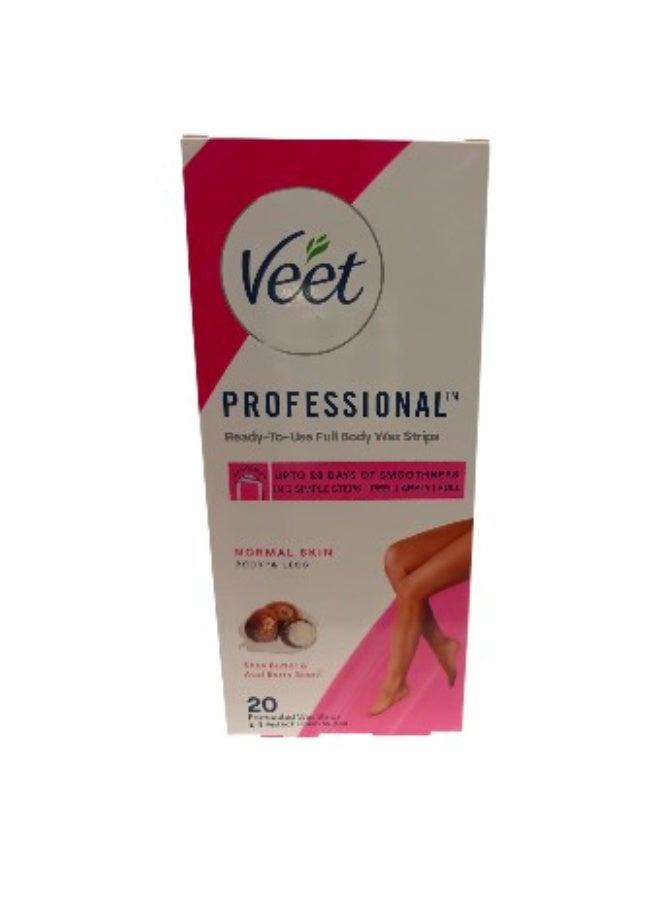 Veet Professional Waxing Strips Kit for Normal Skin, 20 Strips | Gel Wax Hair Removal for Women | Up to 28 Days of Smoothness | No Wax Heater or Wax Beans Required, Pack of 1
