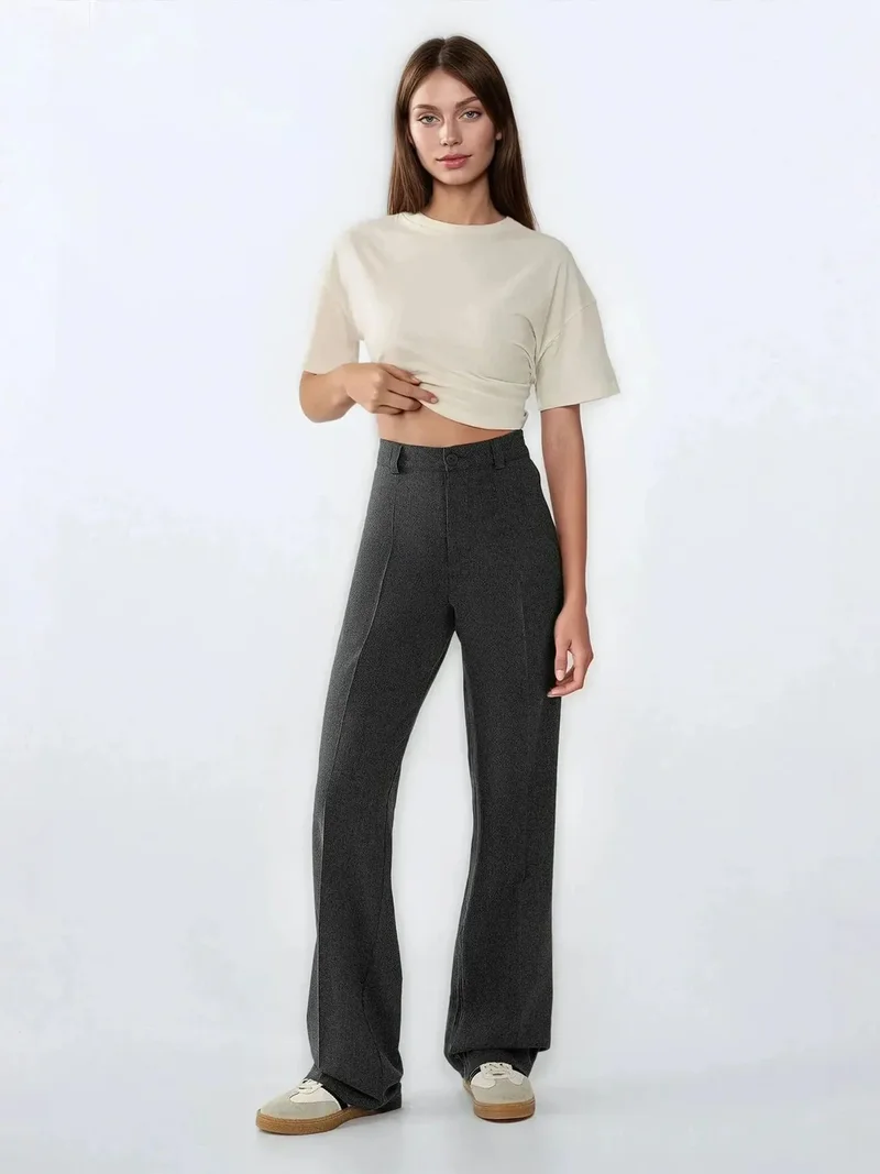 HICCUP Dark Grey High Waist Straight Leg Pants for Women | Best Price UAE