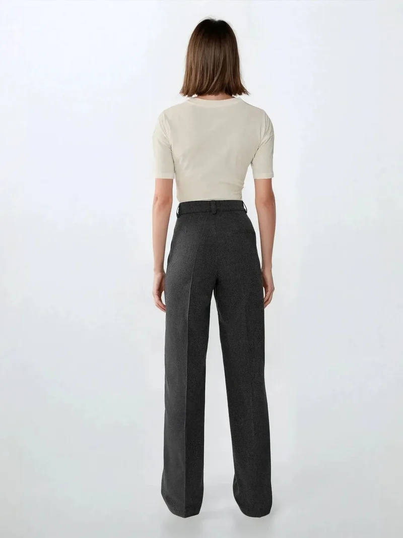 HICCUP Dark Grey High Waist Straight Leg Pants for Women | Best Price UAE