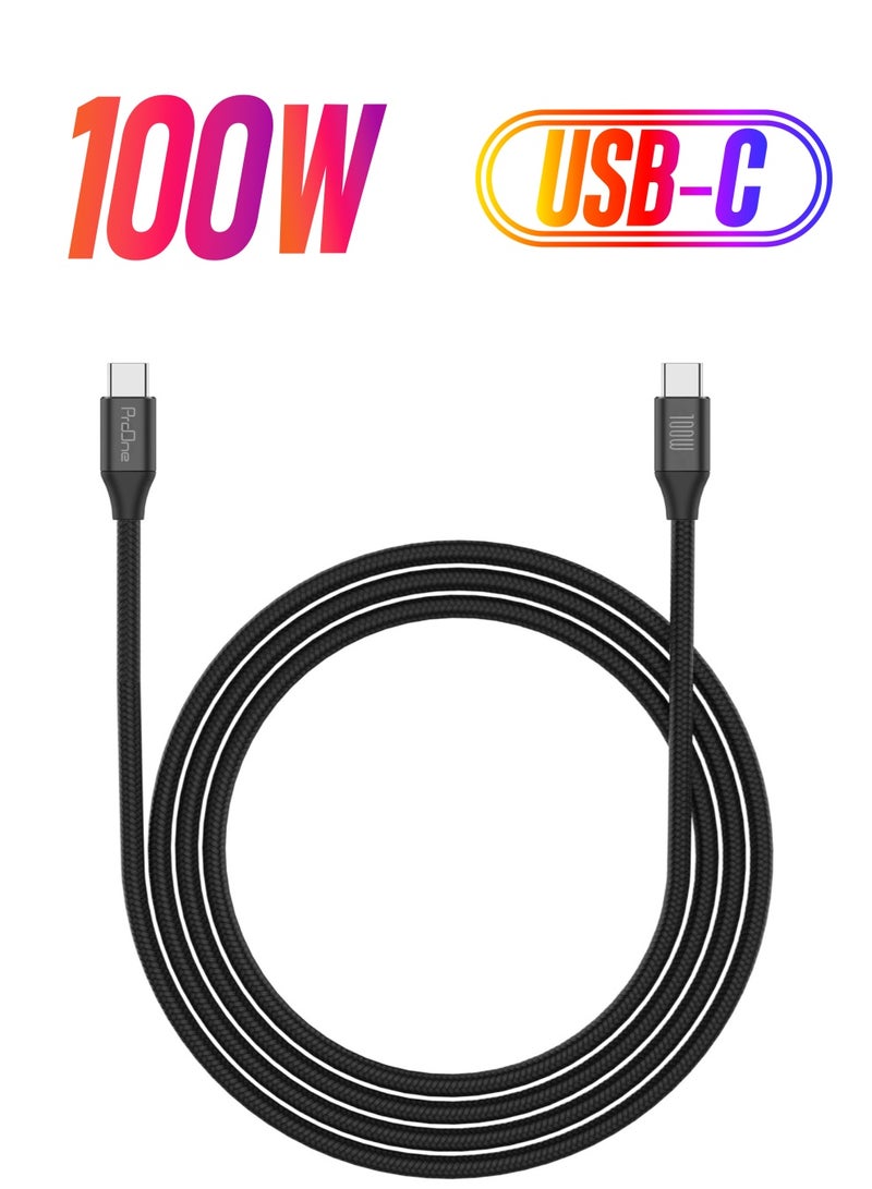 ProOne ProOne Type-C Charging & Data Cable 100W, 1M Nylon Braided Fast Charger for iPhone, MacBook Pro/Air, iPad, Samsung Galaxy, Huawei, and More  - Image 1