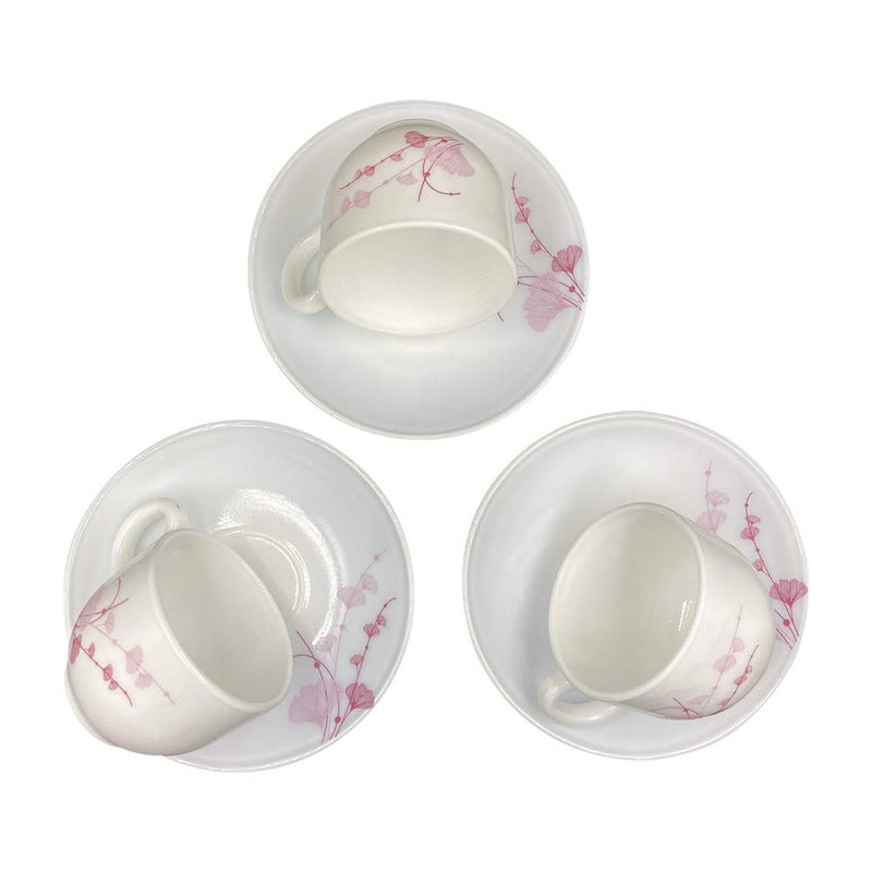 LVOOK Tableware Kitchenware Plain Solid Bone China Flourish Print Tea Cup and Saucer Best for Home Office Hotel Pack of 6 White 120 ML - Image 1