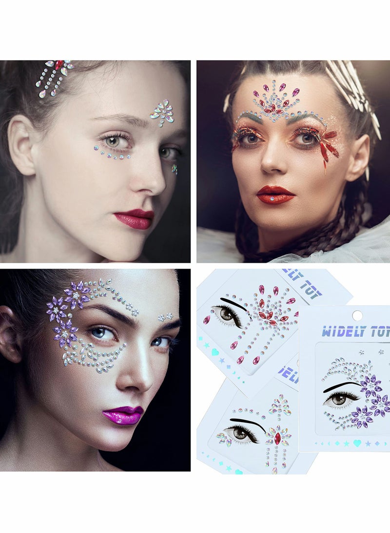 SOLARAE 8 Sets of Face Gems and Rhinestone Stickers for Eyes and Body - Perfect for Fairy Rave Outfits, Makeup, and Temporary Tattoos - Sparkling Face Jewelry for Festivals and Parties. - Image 2