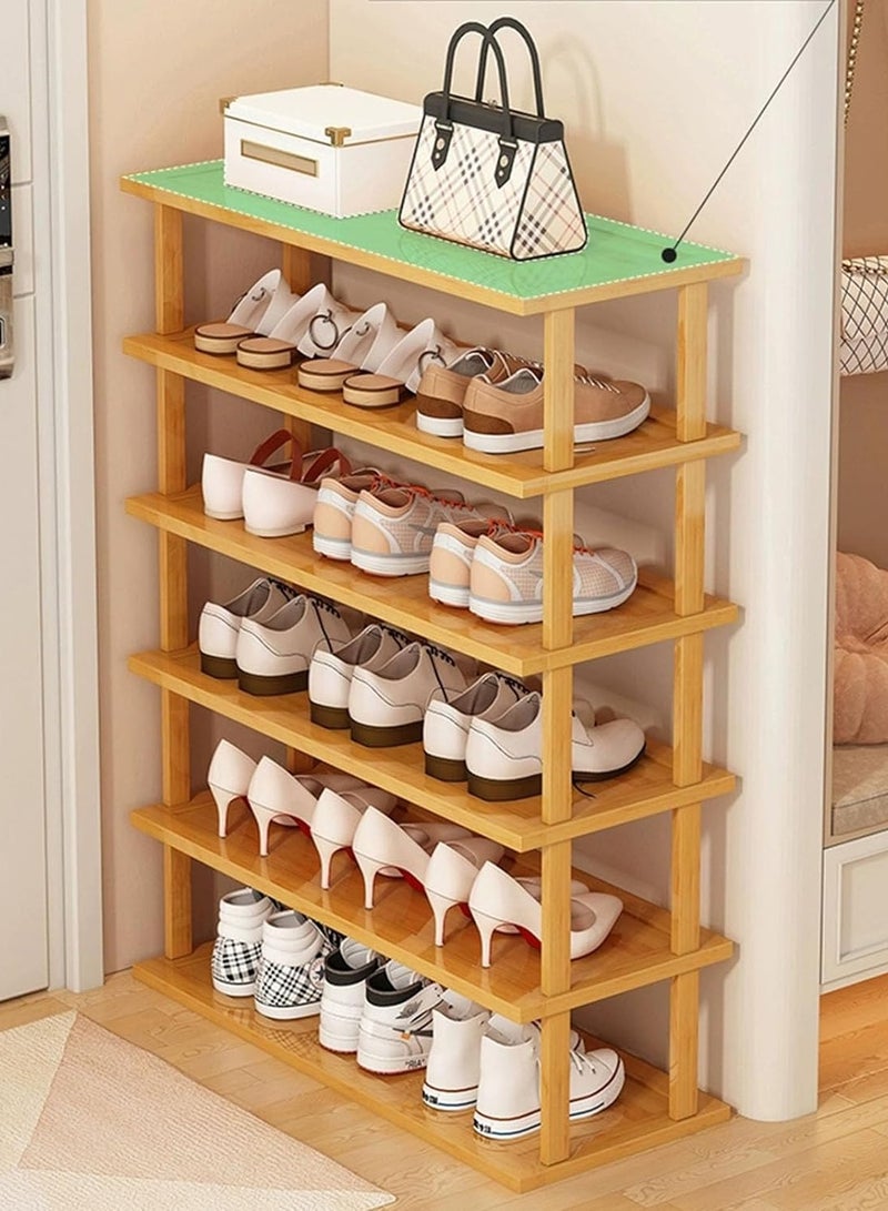 LINGWEI Narrow Bamboo Shoe Rack Tall Vertical Shoe Shelf for Small Spaces 5/6-Tier Freestanding Shoe Storage Organizer for Entryway, Closet, Bedroom, Hallway – Space-Saving Multi-Layer - Image 1
