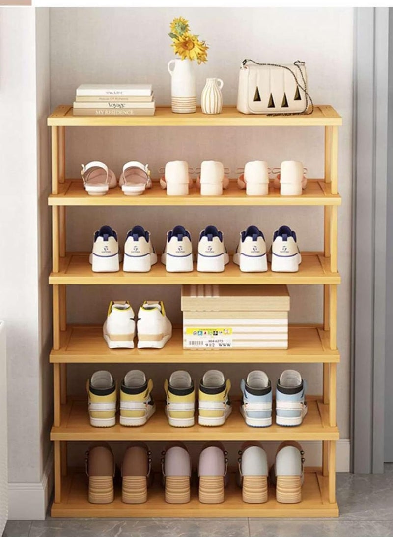 LINGWEI Narrow Bamboo Shoe Rack Tall Vertical Shoe Shelf for Small Spaces 5/6-Tier Freestanding Shoe Storage Organizer for Entryway, Closet, Bedroom, Hallway – Space-Saving Multi-Layer - Image 2
