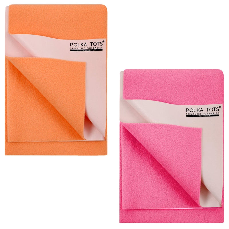 POLKA TOTS Waterproof & Reusable Baby Bed Protector Absorbent Mat Dry Sheet for New Born Infants, Pack of 2 (Peach & Pink, 100 X 140 CM, Large) - Image 1