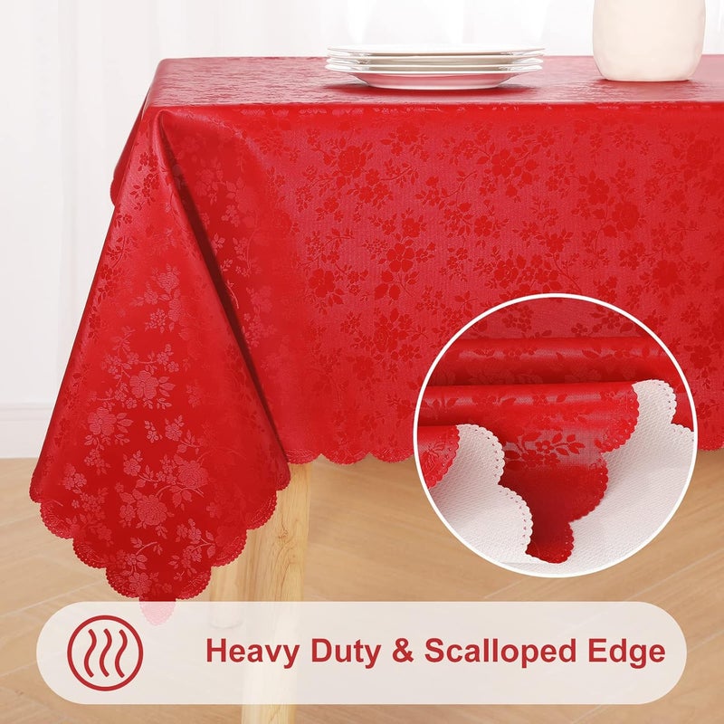 smiry Rectangle Table Cloth, Waterproof Heavy Duty Vinyl Tablecloths, Wipeable Washable Table Cover for Kitchen and Dining Room (Red, 52" X 70") - Image 5