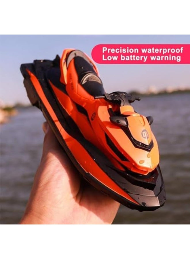 Kids RC Boat, 2.4G Remote Control Jet Ski High Speed Speed Boat for Pool and Lake Kids RC Boat Water Toys (Orange) - Image 4