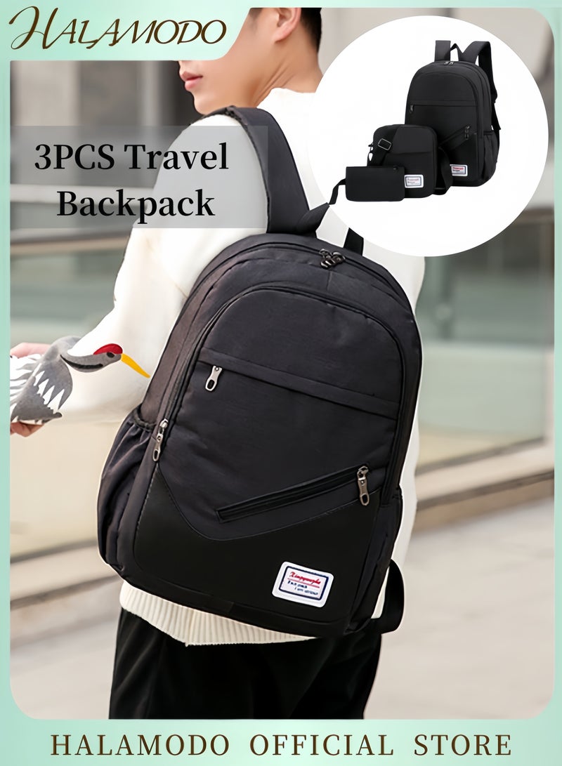 هالامودو حقيبة ظهر للسفر مكونة من 3 قطع مضادة للسرقة حقيبة ظهر محمولة متينة ومضادة للسرقة حقيبة ظهر كبيرة كاجوال نهارية مقاومة للماء حقيبة كلية للعمل والكلية والسفر - Image 1