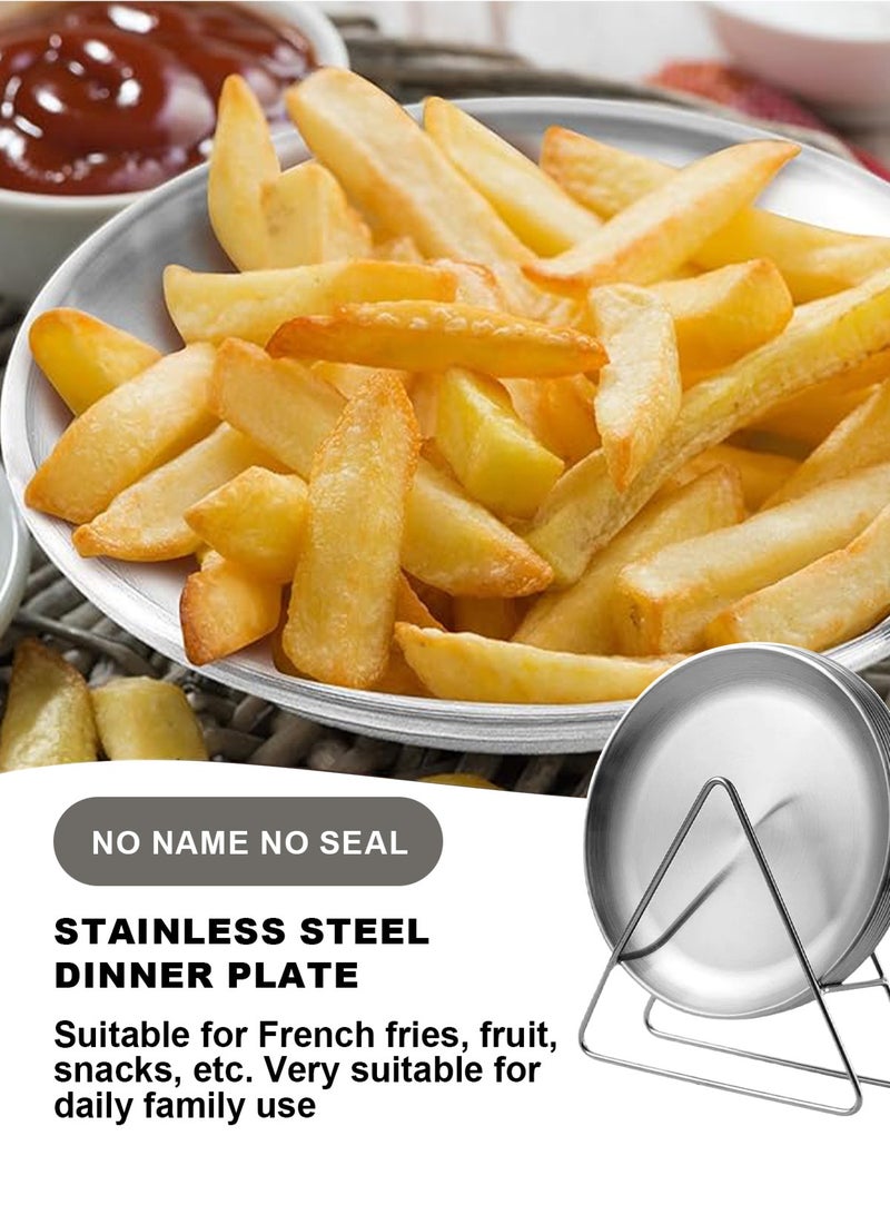 HomarKet 8-Piece Dessert Plates With Rack,6.7-Inch Appetizer Plate Set,Silver Stainless Steel Round Plates Suitable For Food Serving,Cakes Desserts,Salads,Dips,snacks,Side dishes - Image 5