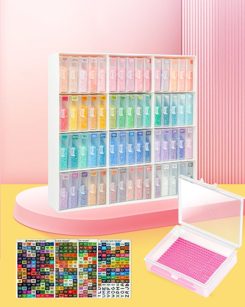 Forever young 60pcs Diamond Art Storage Containers Trays Stand Diamond Painting Accessories Diamond Painting Trays with Lids 2in1 Diamond Art Tray and Beads Storage Beads Gem Art Tools Storage Rack - Image 2