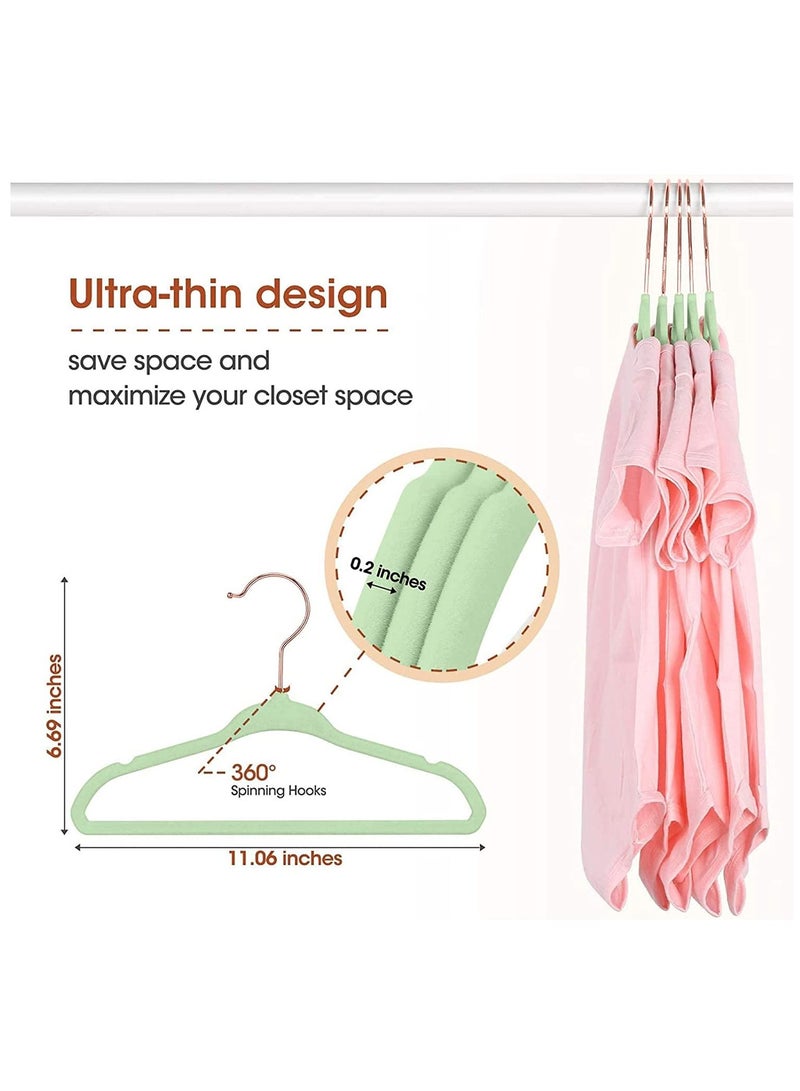 Red Dot Gift 50-Pack Light Green Color Baby Velvet Hangers 11Inch - Nursery Clothes Hangers Non Slip Toddler Hangers, 360 Chrome Rose-Gold Hook. - Image 3