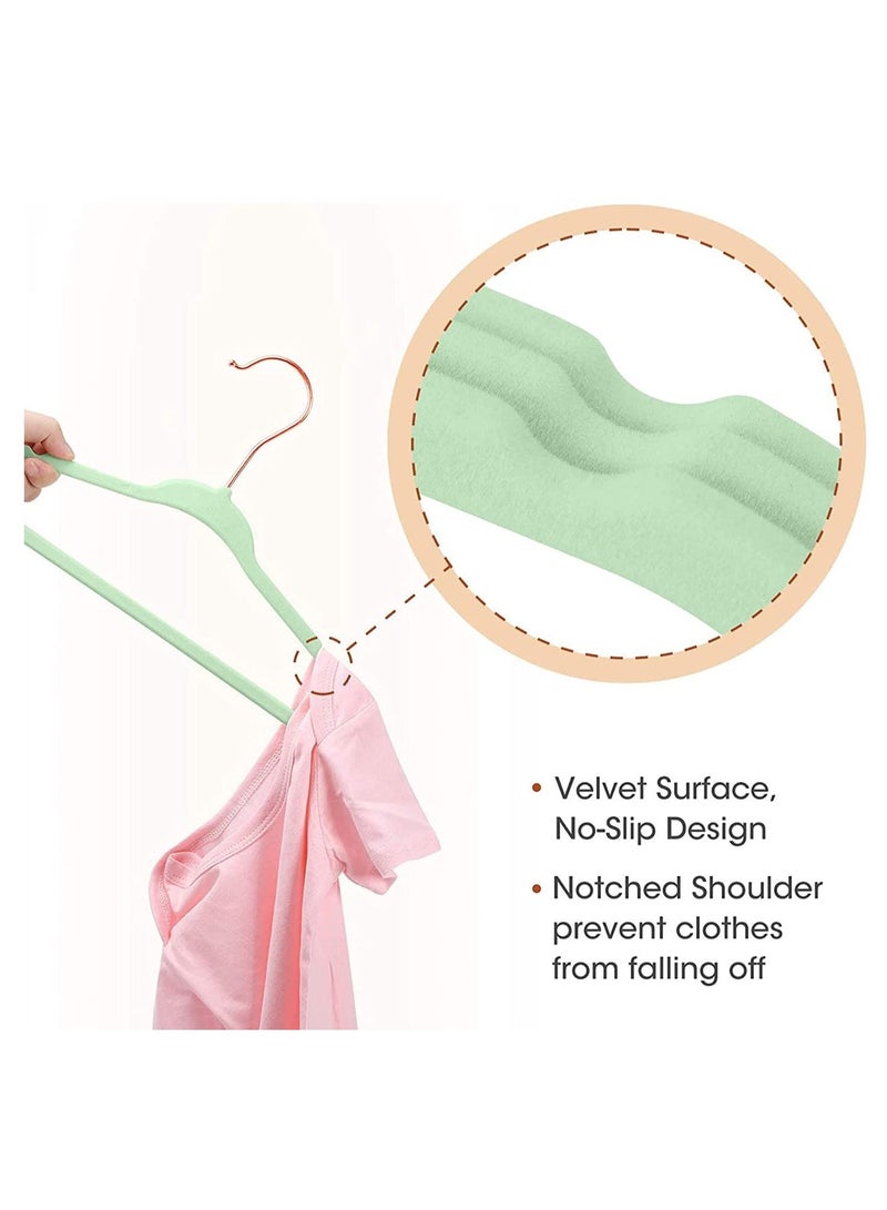 Red Dot Gift 50-Pack Light Green Color Baby Velvet Hangers 11Inch - Nursery Clothes Hangers Non Slip Toddler Hangers, 360 Chrome Rose-Gold Hook. - Image 2