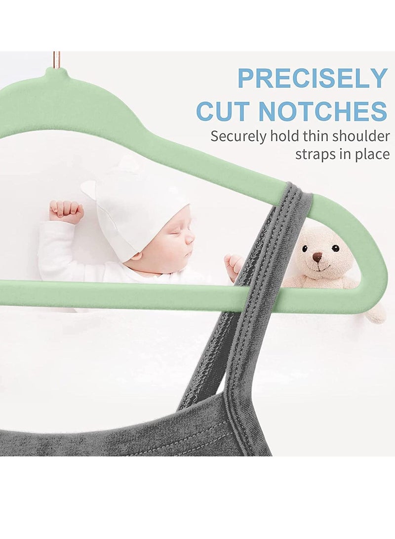 Red Dot Gift 50-Pack Light Green Color Baby Velvet Hangers 11Inch - Nursery Clothes Hangers Non Slip Toddler Hangers, 360 Chrome Rose-Gold Hook. - Image 5