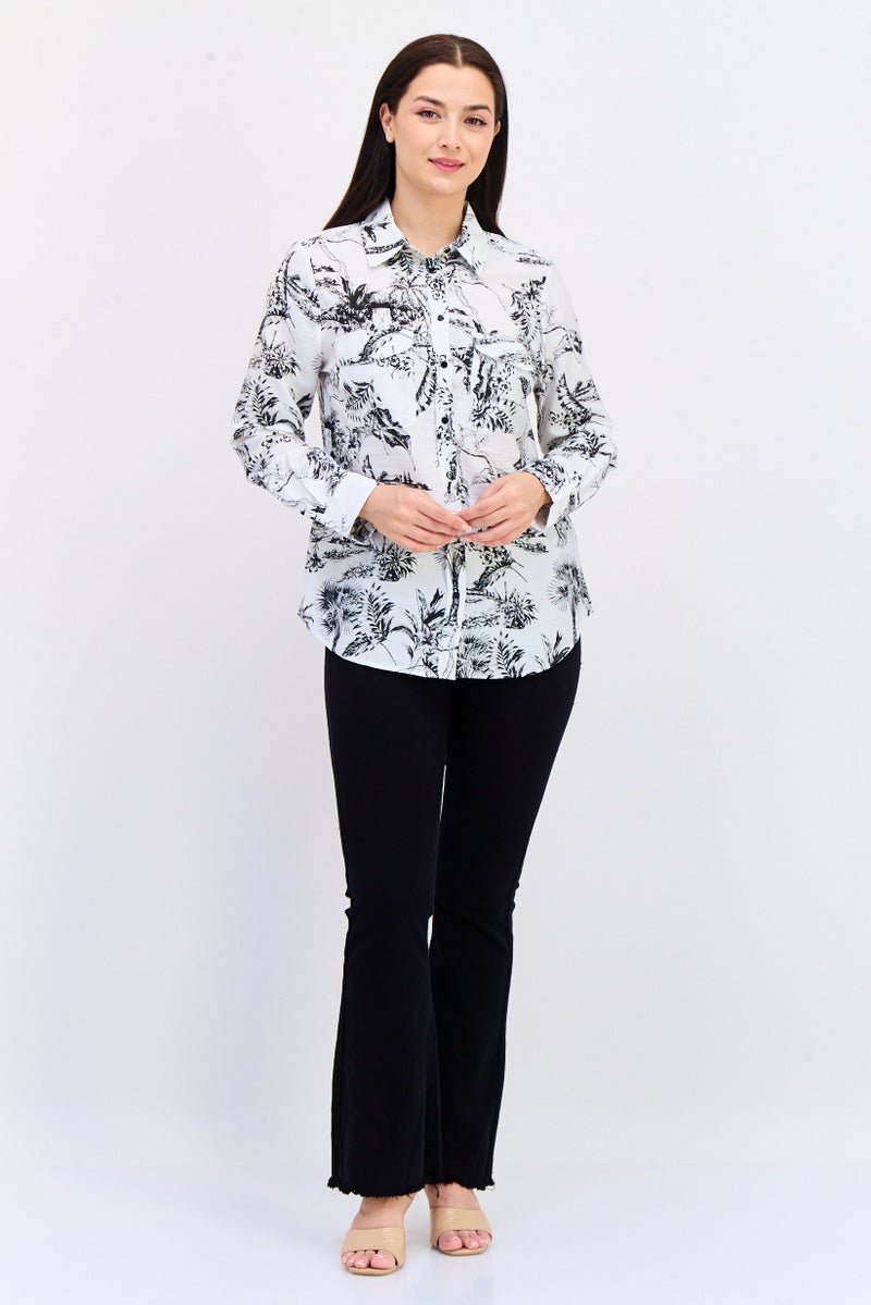 KOTON Women Pointed Collar Long Sleeves Floral Print Shirt, Multicolor - Image 4