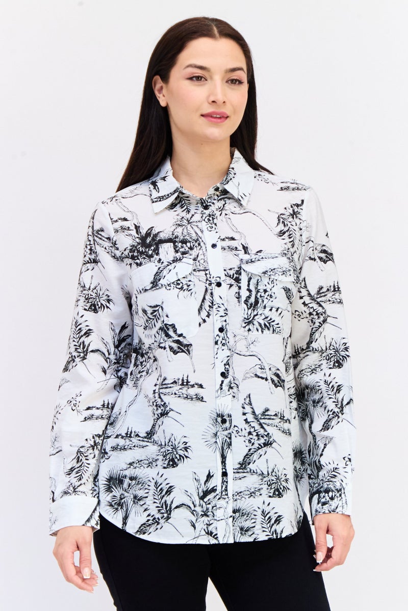 KOTON Women Pointed Collar Long Sleeves Floral Print Shirt, Multicolor - Image 1