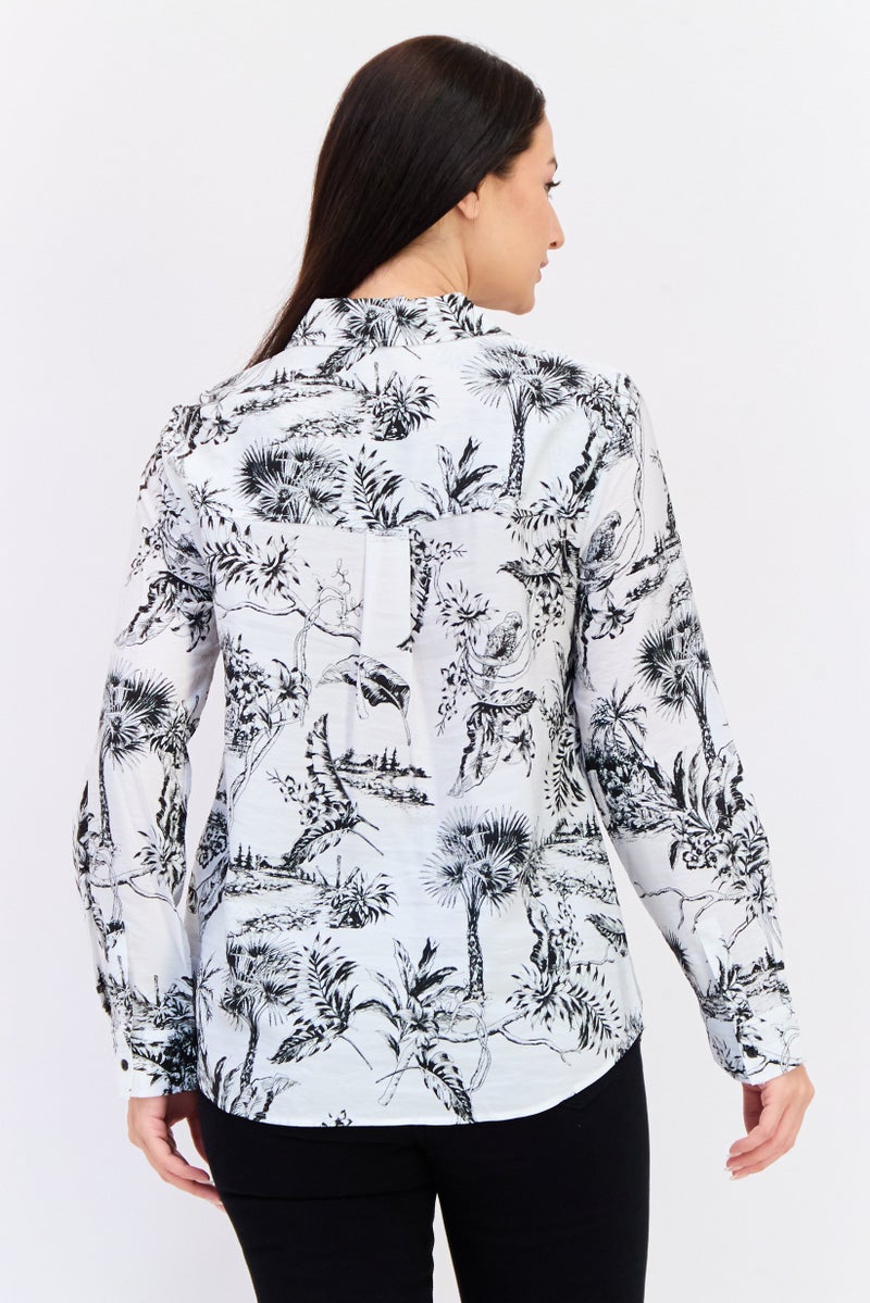 KOTON Women Pointed Collar Long Sleeves Floral Print Shirt, Multicolor - Image 3