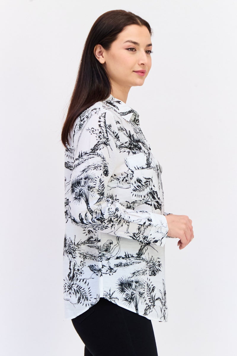 KOTON Women Pointed Collar Long Sleeves Floral Print Shirt, Multicolor - Image 2