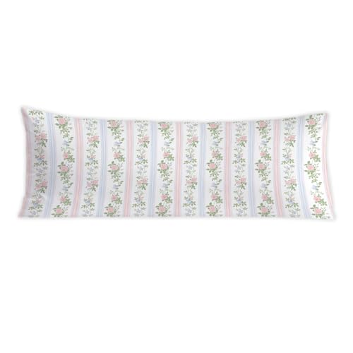 PIUD Grandmillennial Floral 20x54 Body Pillow Cover, Cottagecore Room Decor, Grand Millenial Decor, Pink and Blue Elegant Flower Decorative Long Body Pillow Cases for Bed Couch - Image 1