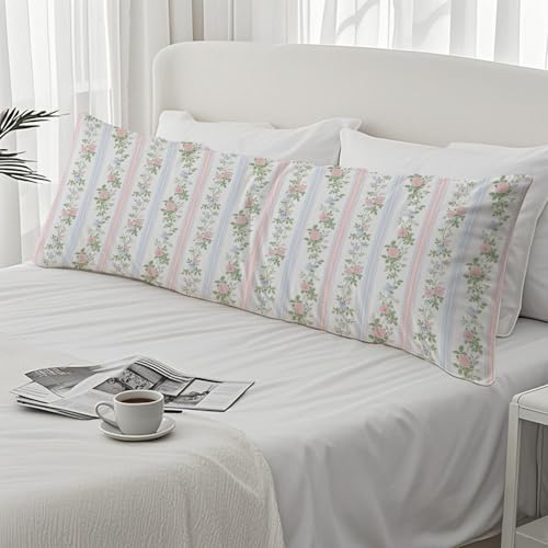 PIUD Grandmillennial Floral 20x54 Body Pillow Cover, Cottagecore Room Decor, Grand Millenial Decor, Pink and Blue Elegant Flower Decorative Long Body Pillow Cases for Bed Couch - Image 4