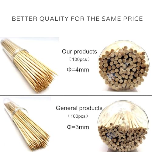 Homepixi 8 Inch [4mm Thick, 100pcs] Premium Bamboo Skewers, Professional BBQ Wooden Sticks for Grilling Kebab, Tandoori, Paneer Tikka, Party Appetizers, Crafts, Fruits - Image 2