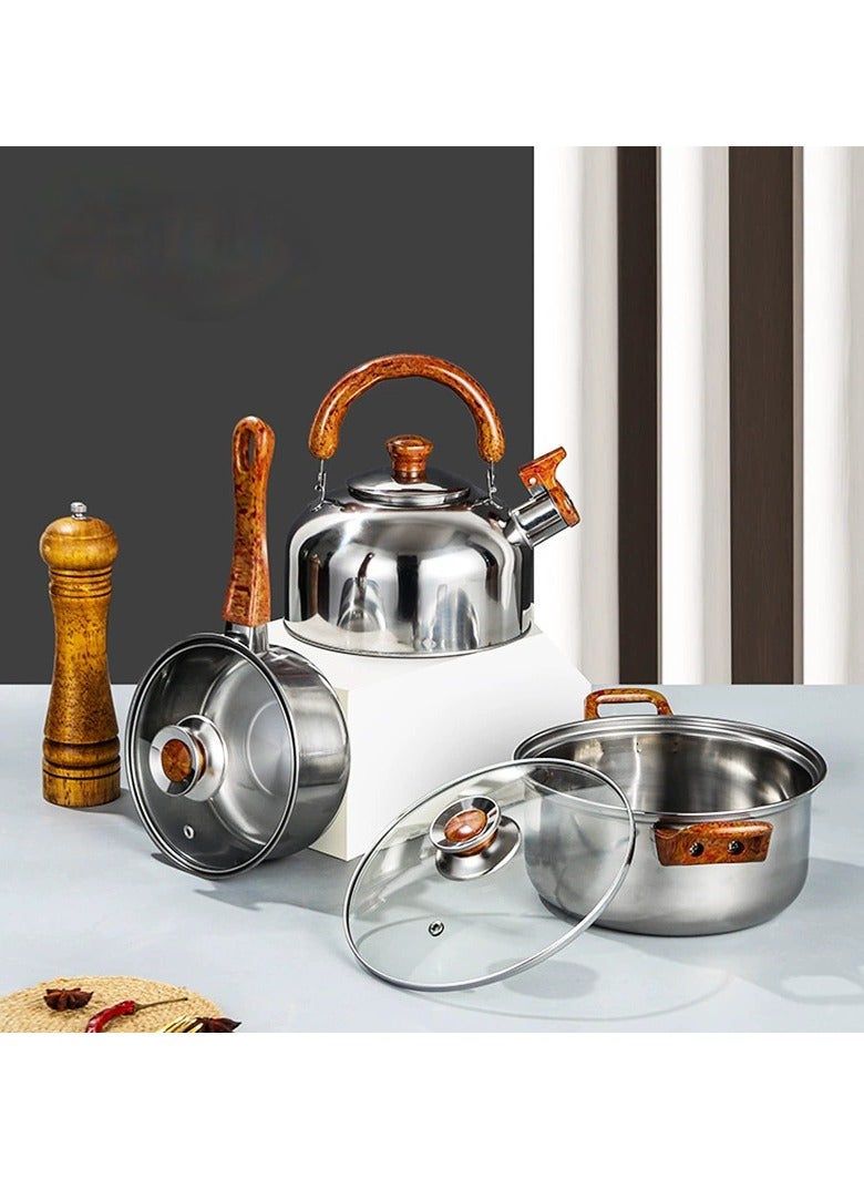 مجموعة أواني طهي من الفولاذ المقاوم للصدأ مكونة من 12 قطعة - أواني ومقالي غير لاصقة، خالية من حمض بيرفلورو الأوكتانويك (PFOA)، تتضمن مقلاة، طاجن مع غطاء، قدر، مقلاة شواء، وأدوات مطبخ - Image 2