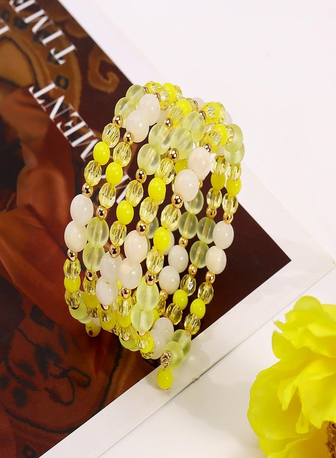 Coiris سوار كويريس متعدد الطبقات مزين بالخرز الأصفر قابل للتعديل للنساء (BR1202) - Image 5