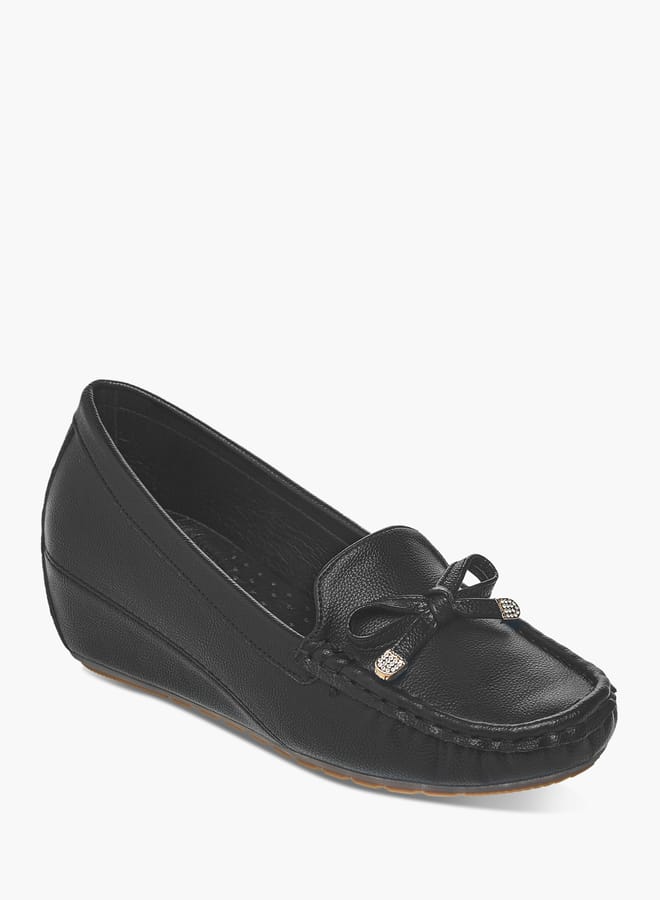 Le Confort Women Slip-On Loafers with Wedge Heels and Bow Accent - Image 2