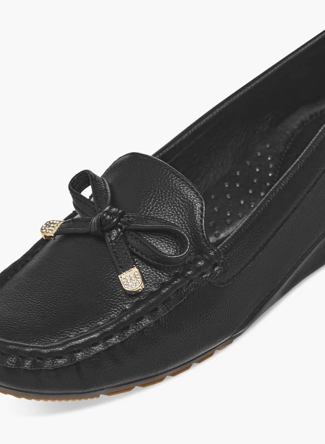Le Confort Women Slip-On Loafers with Wedge Heels and Bow Accent