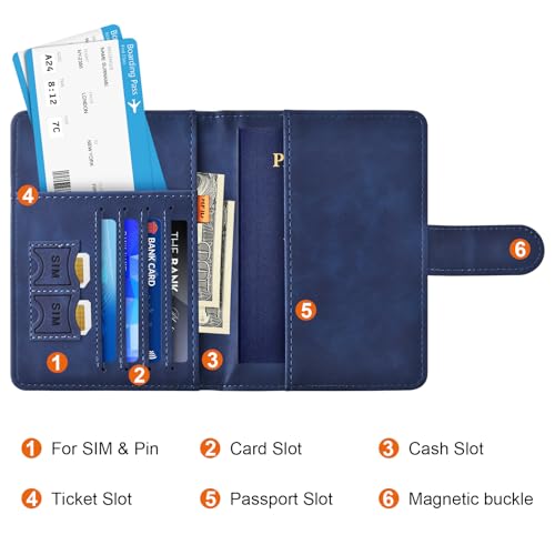 Eoehro Passport Holder for Travel Essentials, Passport Wallet Cover Case for Travel Must Haves Accessories,Passport Book Holders for Women and Men(dark blue) - Image 3