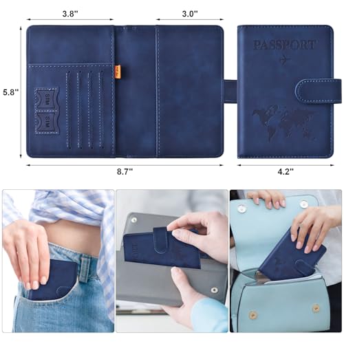 Eoehro Passport Holder for Travel Essentials, Passport Wallet Cover Case for Travel Must Haves Accessories,Passport Book Holders for Women and Men(dark blue) - Image 2