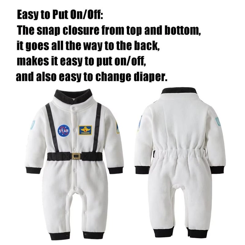 OLLULL Baby Astronaut Costumes, Unisex Toddler Space Suit, Halloween Dress Up Romper Pilot Costume(White,3-6 Months) - Image 4