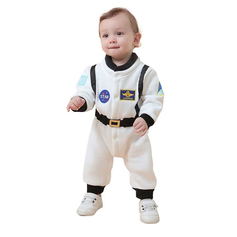 OLLULL Baby Astronaut Costumes, Unisex Toddler Space Suit, Halloween Dress Up Romper Pilot Costume(White,3-6 Months) - Image 1