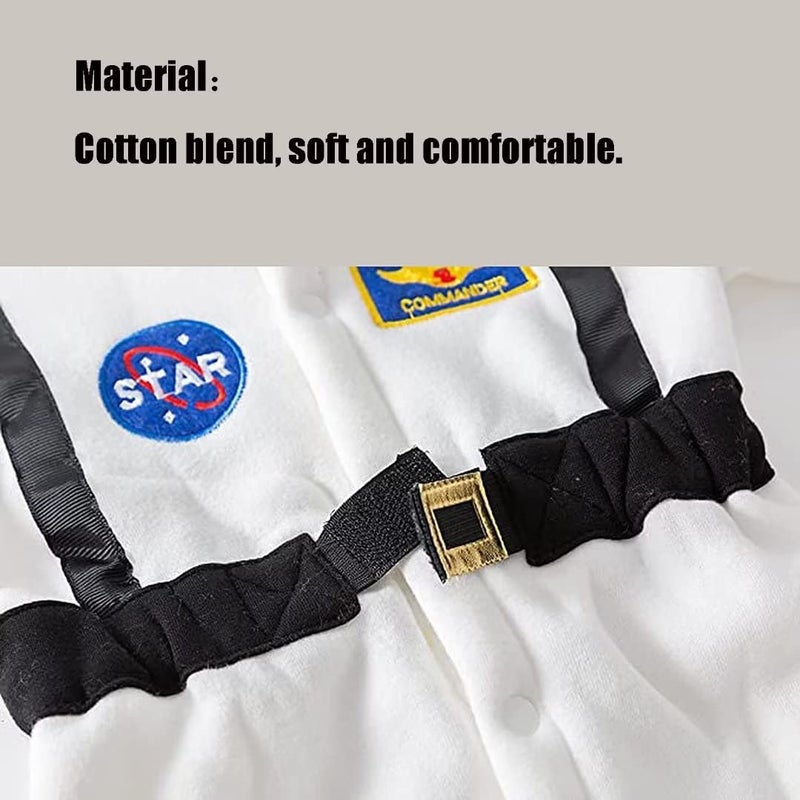 OLLULL Baby Astronaut Costumes, Unisex Toddler Space Suit, Halloween Dress Up Romper Pilot Costume(White,3-6 Months) - Image 2