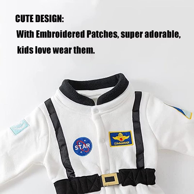 OLLULL Baby Astronaut Costumes, Unisex Toddler Space Suit, Halloween Dress Up Romper Pilot Costume(White,3-6 Months) - Image 3