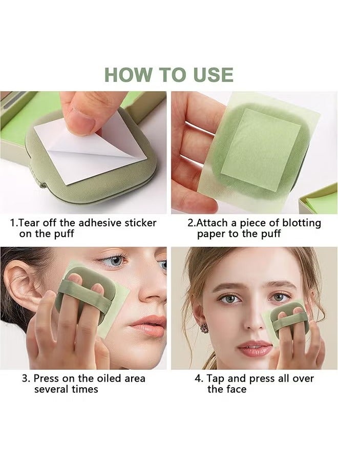 EELHOE Oil Absorbing Powder Puff，Oil Blotting Sheets for Face-100 Counts Gree Tea Blotting Paper for Oily Skin with Portable Mirror & Makeup Puff -Absorb Excess Oil,Skin Friendly and Comfortable. - Image 3