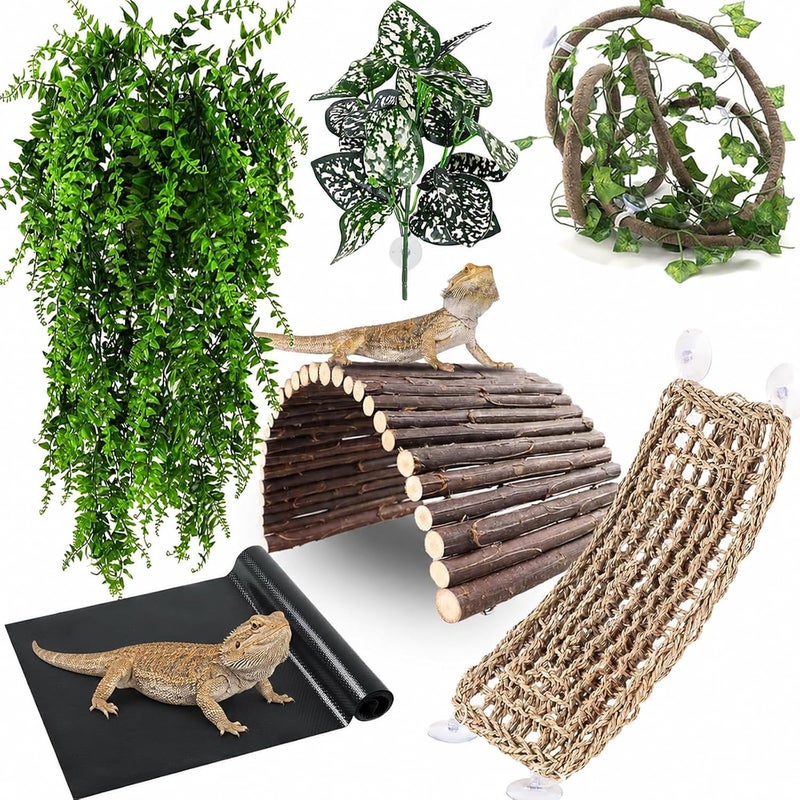 RUNANIA 10Pcs Bearded Dragon Tank Accessories, Reptile Hammock Plants Bridge Jungle Climber Vines for Snakes Bearded Dragon Chameleon Gecko  Lizard - Image 2