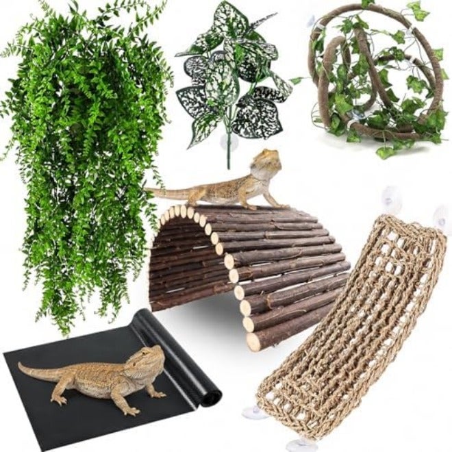 RUNANIA 10Pcs Bearded Dragon Tank Accessories, Reptile Hammock Plants Bridge Jungle Climber Vines for Snakes Bearded Dragon Chameleon Gecko  Lizard - Image 3