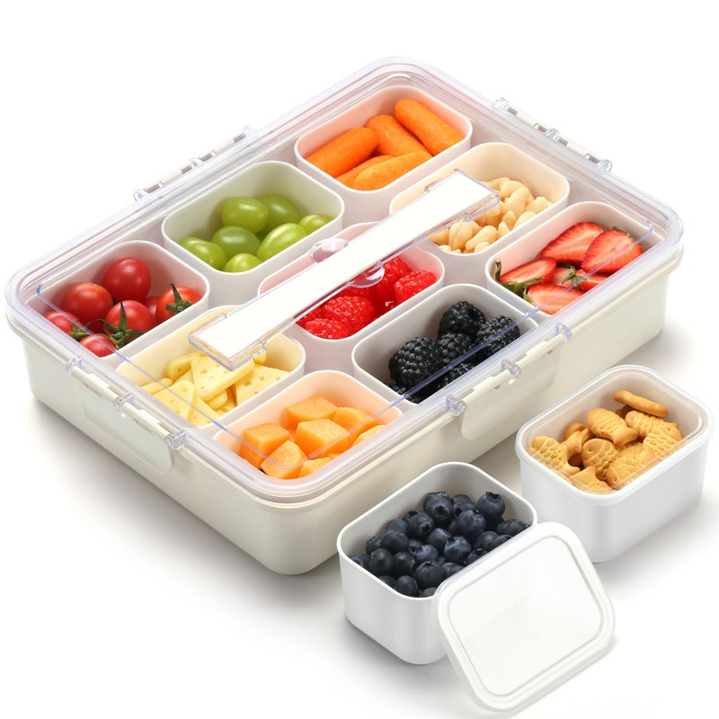 Sunhanny Snackle Box Container for Adults with 9 Compartment, Divided Serving Tray Snack Box Containers with Lid and Handle, Charcuterie Boxes Portable Snack Platter for Fruit Veggie Party Travel, White - Image 1