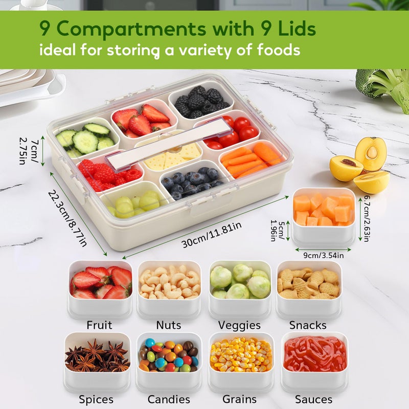 Sunhanny Snackle Box Container for Adults with 9 Compartment, Divided Serving Tray Snack Box Containers with Lid and Handle, Charcuterie Boxes Portable Snack Platter for Fruit Veggie Party Travel, White - Image 3